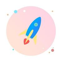 Rocket ship in circle icon. Flat vector illustration flying rocket. Space rocket launch and travel. Project start up sign and development process. Innovation product, creative idea symbol, management.