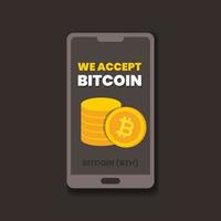 We accept Bitcoin notification in smartphone vector illustration