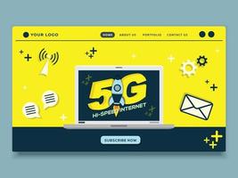 Ilustración de vector de diseño de interfaz de usuario de página de destino de sitio web de internet de alta velocidad 5g