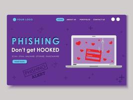Phishing and internet safety concept website landing page UI design vector illustration
