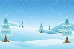 Winter snowy landscape with trees vector illustration