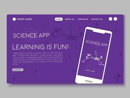 Science education learning app website landing page UI design vector illustration