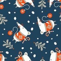 Seamless Christmas pattern on blue background. Vector illustration.