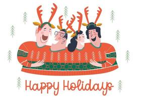 Funny friends in an ugly sweater. Vector funny illustration.