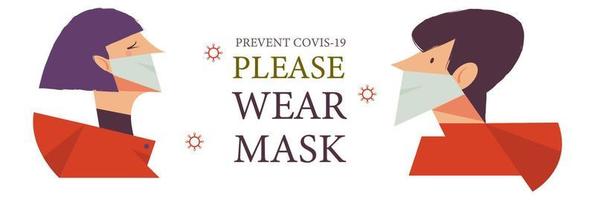 por favor ponte tu máscara. cartel de vector que anima a las personas a usar máscaras durante la pandemia de coronavirus.