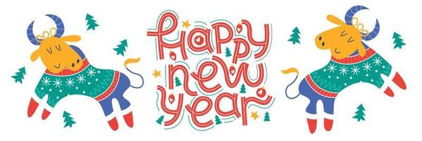 Happy new year. Vector greeting card, banner on white background.