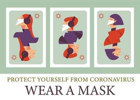 por favor ponte tu máscara. cartel de vector que anima a las personas a usar máscaras durante la pandemia de coronavirus.