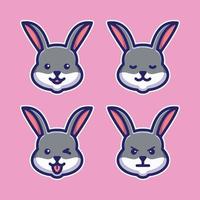 Set Cute Rabbit Head Character Icon Cartoon Illustration With Various Expressions vector