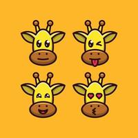 Set Cute Giraffe Head Character Icon Cartoon Illustration With Various Expressions vector