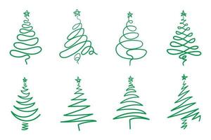 Christmas trees with green outline vector