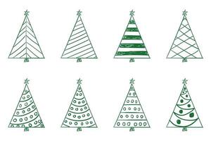 Christmas trees with green outline vector