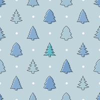 Seamless doodle christmas tree pattern in pastel blue vector