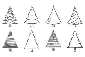 Christmas tree collection with outline design vector