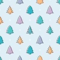 Patrón de árbol de Navidad doodle sin costuras con diseño de color pastel vector