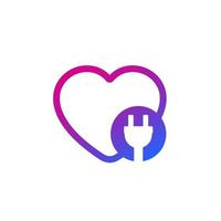 heart with electric plug icon on white, vector