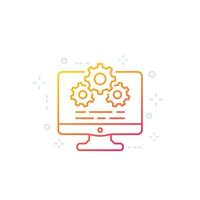 computer and gears line icon, settings and configuration vector