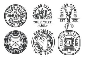 conjunto de insignias vintage sobre el tema del salón de sastre vector