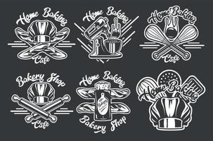 Set of vintage emblems on the craft bakery theme for dark background vector