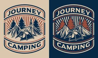 insignia de vector con montañas en estilo vintage sobre el tema de camping.