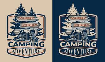 Vector emblem in vintage style on the theme of hiking.