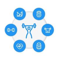 Fitness line icons, active lifestyle, gym, workout and training vector