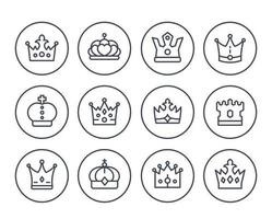 iconos de línea de coronas en blanco vector