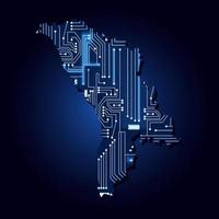 mapa de contorno de moldavia con un circuito de electrónica tecnológica. vector