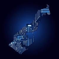 mapa de contorno de mónaco con un circuito de electrónica tecnológica. vector