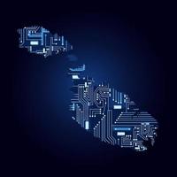 mapa de contorno de malta con un circuito de electrónica tecnológica. vector