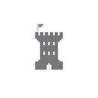 Castle tower with cross stitch element embroidery design or sewing handcraft vector