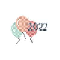 Happy new year 2022 with cross stitch element embroidery design or sewing handcraft vector