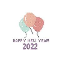 Happy new year 2022 with cross stitch element embroidery design or sewing handcraft vector