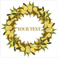 Round wreath of lemon branches. Vector wreath for lemonade labels, summer designs, summer cafes, summer menus, banner ad