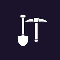 pick axe and shovel, digging tools icon vector