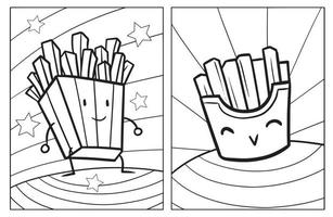 Kawaii french fries coloring pages vector