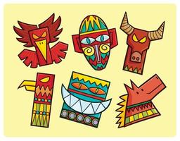 Funny and cute colorful totem cartoon collection vector