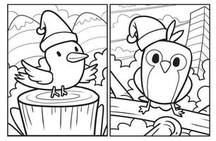 Cute christmas bird coloring pages vector