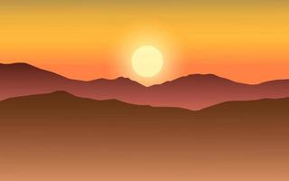 Minimalist sunset mountain nature background vector