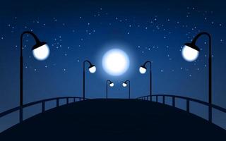 Bridge at night illustration with street lights vector