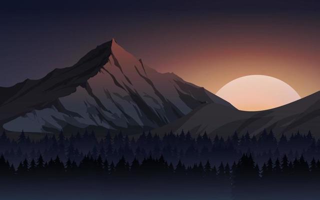 Mountain peak sundown. Dark sunset at mountain