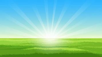 Sunrise landscape with empty  green meadow vector