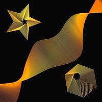 Abstract gold figures on dark background, wave, star and hexagon. vector