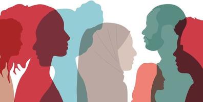 Women and male silhouette profile group from various cultures. Vector. vector