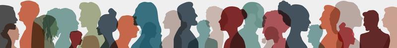 Women and male silhouette profile group from various cultures. Vector. vector