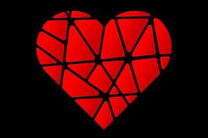 Broken heart separated. Red cracked heart isolated on black background. vector