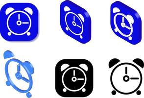 Ilustración del icono de alarma. representación 3d azul, presentación isométrica y plana del icono del reloj de alarma. vector