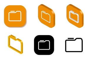 isométrico, renderizado 3d y conjunto de iconos de carpeta plana. colores naranja, blanco y negro, ilustración de carpeta de documentos. vector