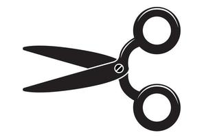 Vector scissors icon. Black and white metallic scissor symbol isolated on a white background.