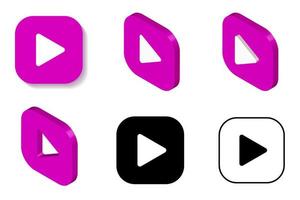 Play icon isometric, 3D rendering. Triangle play icon black, white and purple colors. Flat and isometric symbols vector