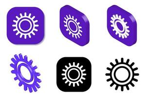 Gear icon set. Gear symbol set flat and isometric, 3D rendering in black and white, blue colors. Mechanic engine icons illustrations. vector